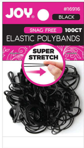 Joy Elastic Hair Polybands 2.5cm, 100 Count, Black