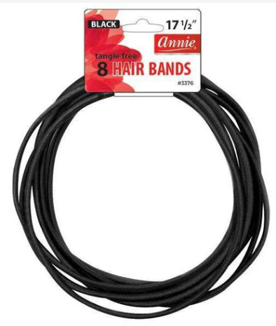 Annie Tangle Free Hair Band 17.5 Inch, 8 Count, Black