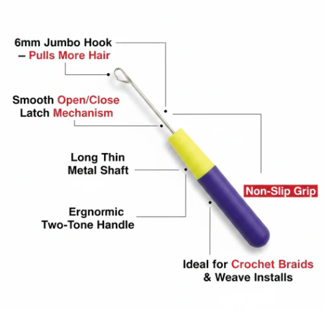 Annie Jumbo Latch Hook Hair Weaving Tool 6mm, 1 Count, Yellow & Purple