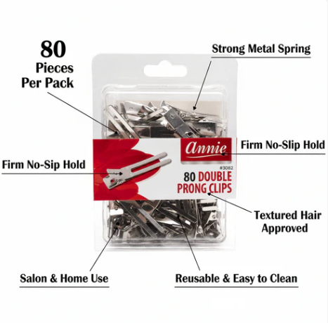 Annie Double Prong Metal Hair Clips, 80 Count, Silver