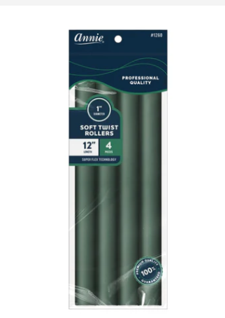 1260--ANNIE SOFT TWIST ROLLER 12IN 4CT DARK GREEN