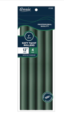 1260--ANNIE SOFT TWIST ROLLER 12IN 4CT DARK GREEN