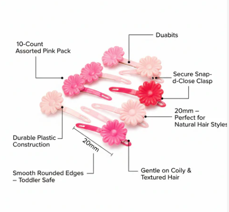 Joy Daisy Hair Barrettes, 10 Count, Assorted Pinks