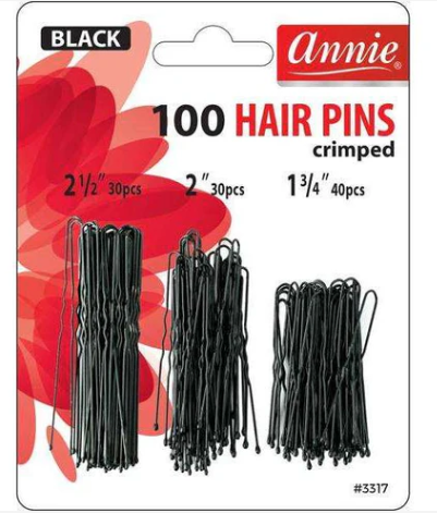 Annie Hair Pins Crimped Combo Set (Small, Medium, Large), 100 Count, Black