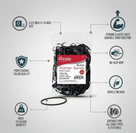 Annie Hair Rubber Bands 3 1/2 Inch x 1/4 Inch, 1/4lb Bag, Black  Add to cart