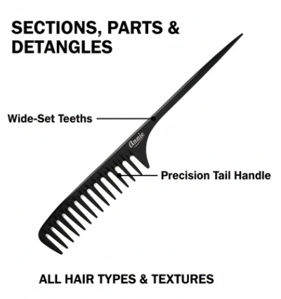 Annie Large Tail Comb, 1 Count, Black