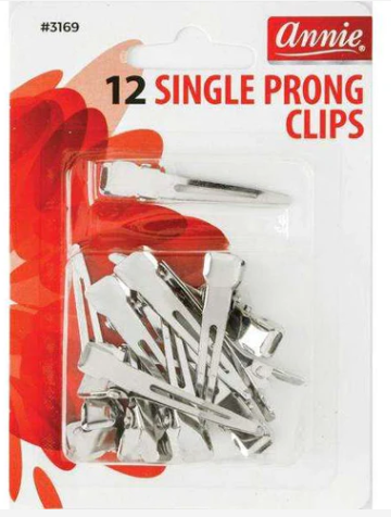 Annie Single Prong Metal Hair Clips, 12 Count, Silver