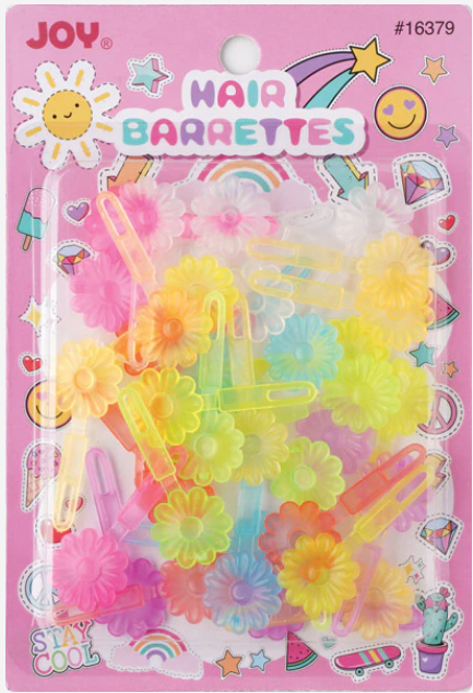 Joy Hair Barrettes Petite Daisy, 24 Count, Clear Assorted Colors