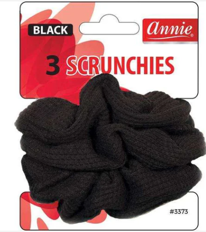 Annie Elastic Fabric Hair Scrunchies, 3 Count, Black
