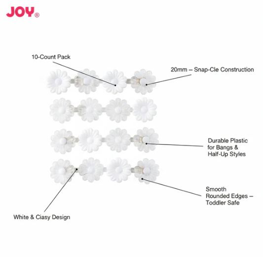 Joy Daisy Hair Barrettes, 10 Count, White and Clear
