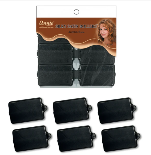 Annie Silky Satin Hair Rollers Jumbo, 6 Count, Black