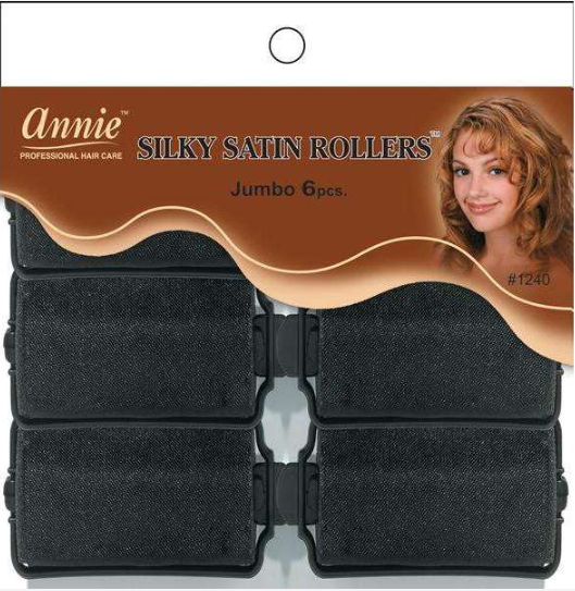 Annie Silky Satin Hair Rollers Jumbo, 6 Count, Black