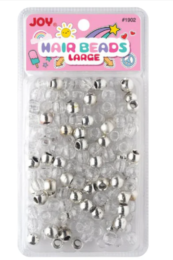 Joy Round Hair Beads Large, 240 Count, Silver Metallic & Glitter