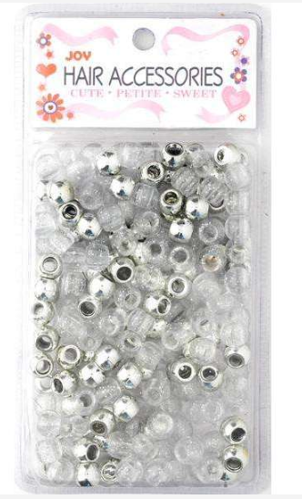 Joy Round Hair Beads Large, 240 Count, Silver Metallic & Glitter