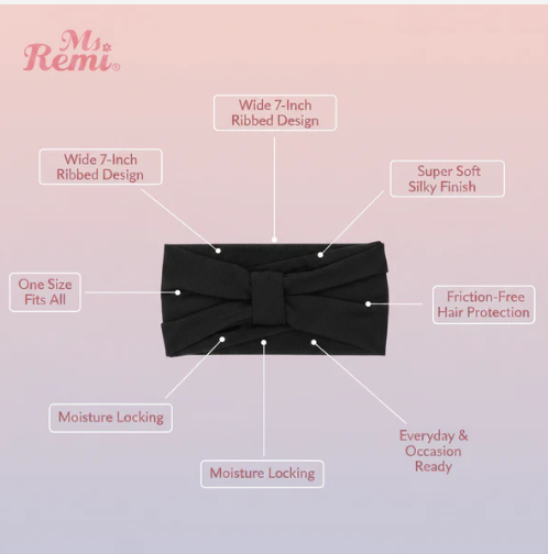 Ms. Remi Wide Silky Headwrap Scarf Ribbed, 1 Count, Black