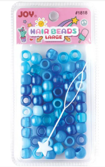 Joy Round Hair Beads Large, 60 Count, Assorted Blue