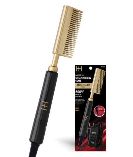 Hot & Hotter Electric Straightening Comb Medium Straight Teeth, 1 Count, Black & Gold