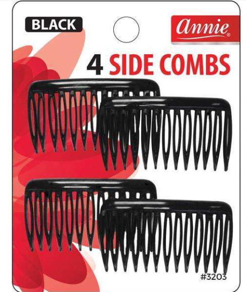 Annie Side Combs Small, 4 Count, Black