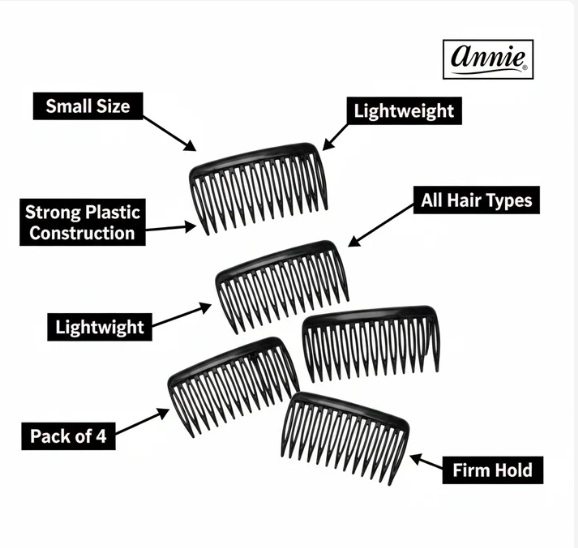Annie Side Combs Small, 4 Count, Black