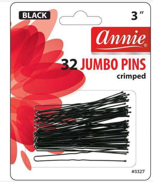 Annie Jumbo Hair Pins Crimped 3 Inch, 32 Count, Black