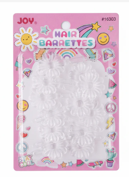 Joy Daisy Hair Barrettes, 10 Count, Frosted Clear
