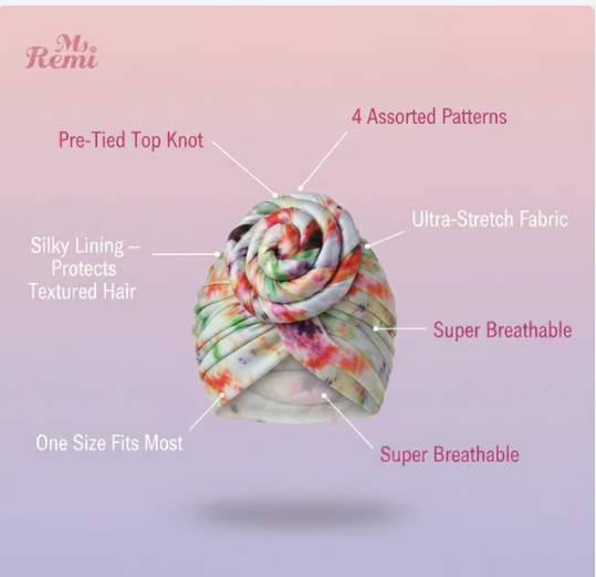 Ms. Remi Silky Top Knot Pre-Tied Turban, 1 Count, Assorted Patterns
