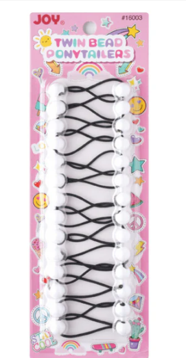 Joy Twin Beads Ponytailers 12mm, 14 Count, White