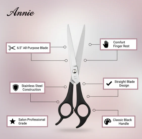 Annie Stainless Steel Hair Shears 6.5 Inch, 1 Count, Black