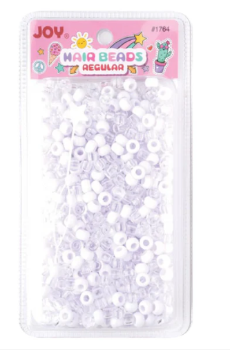 Joy Round Hair Beads Regular Size, 1,000 Count, White and Clear
