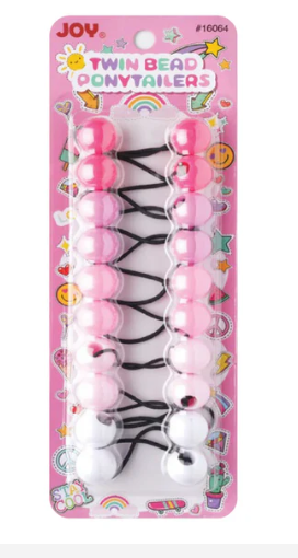 Joy Twin Beads Ponytailers 10Ct Asst Clear Pink