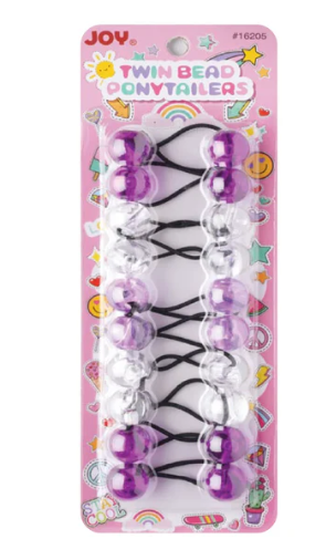 Joy Twin Beads Ponytailers 10Ct Asst Purple Clear