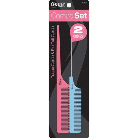 185-ANNIE 2PC COMB SET TEASE COMB & PIN TAIL COMB ASST COLOR
