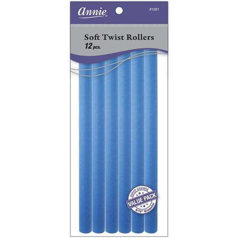 1261-ANNIE SOFT TWIST ROLLERS 10IN 12CT BLUE VALUE PK