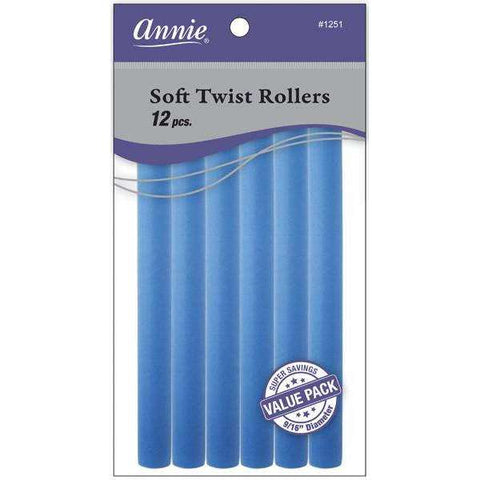 1251-ANNIE SOFT TWIST ROLLERS 7IN 12CT BLUE VALUE PK
