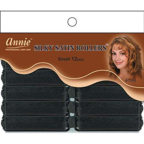 1244-ANNIE SILKY SATIN ROLLERS S 12CT BLACK