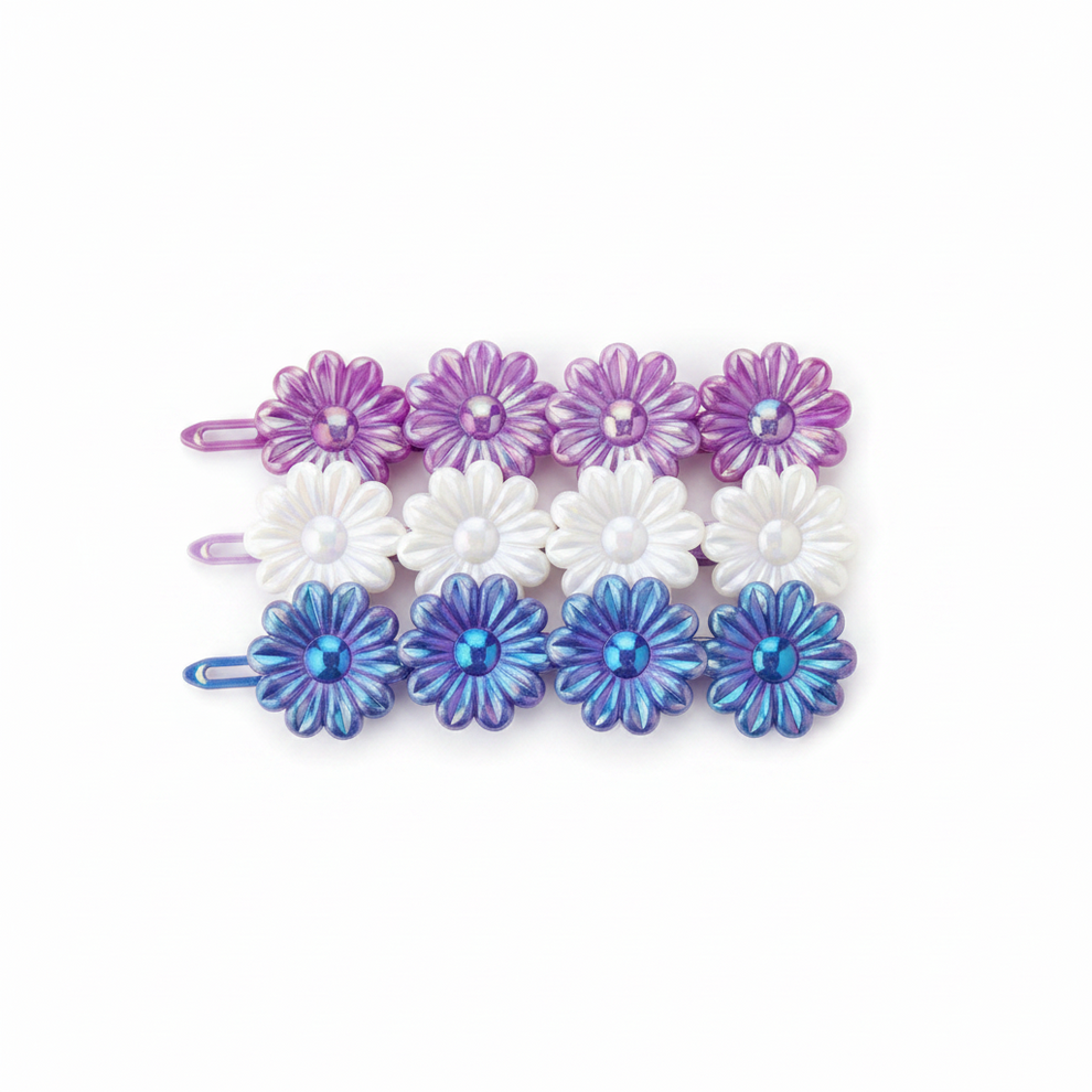 Joy Daisy Hair Barrettes, 16 Count, Assorted Pearl
