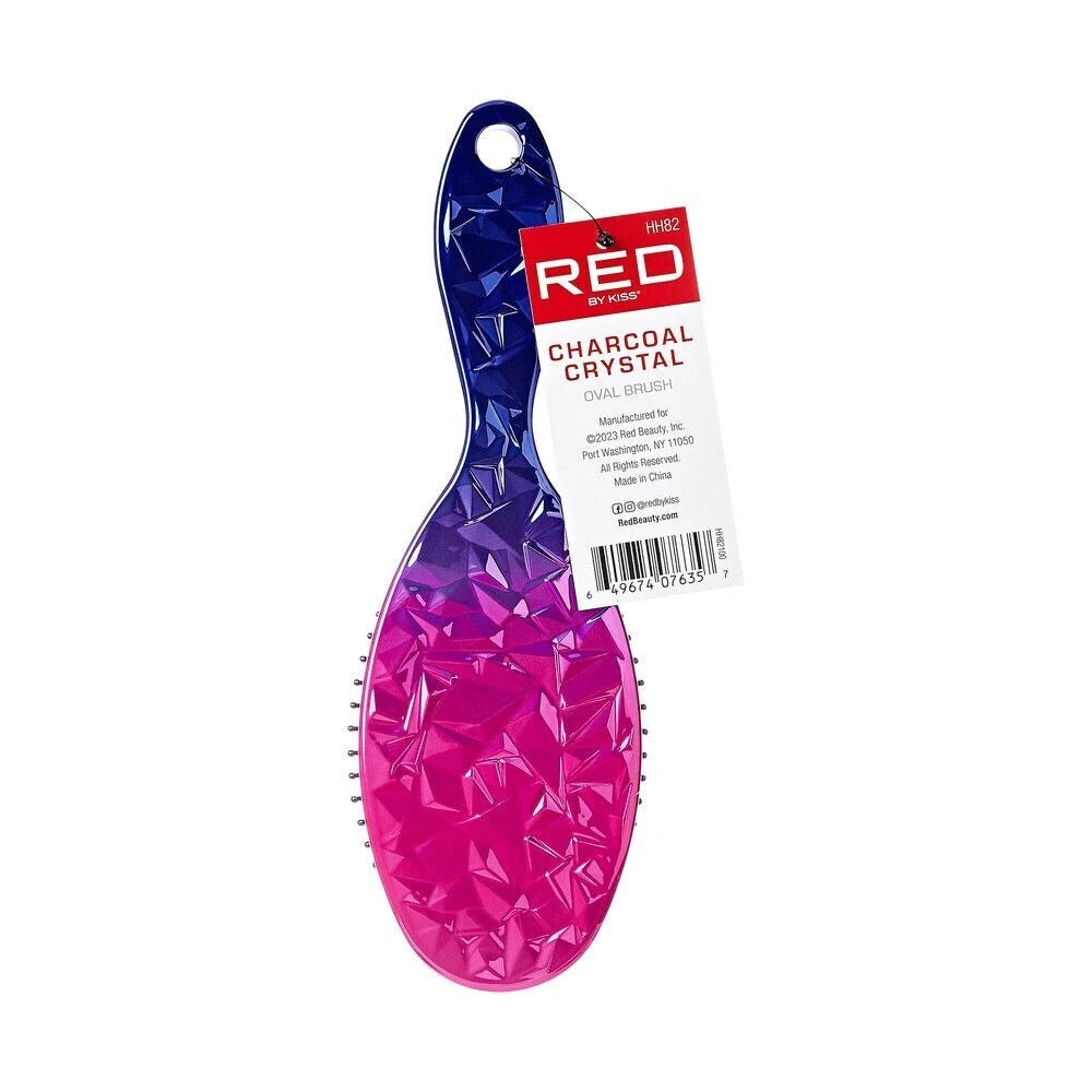 HH82 RED CRYSTAL CHARCOAL OVAL PADDLE BRUSH