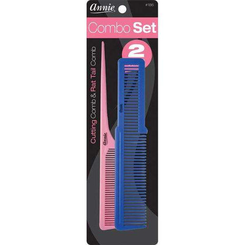 186-ANNIE 2PC COMB SET CUTTING COMB & RAT TAIL COMB ASST COLOR