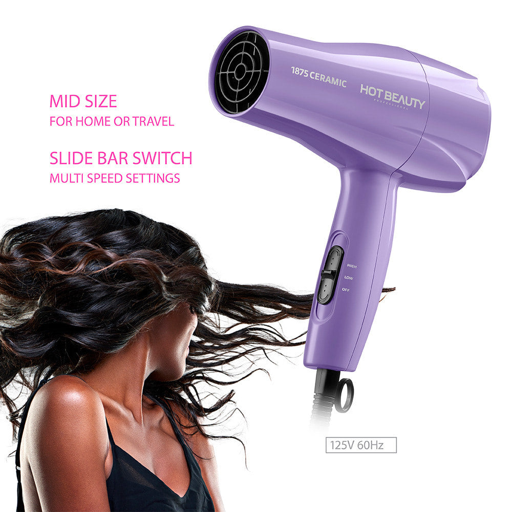 1875 Ceramic Hair Dryer Fast Drying & Multi-Setting Includes Comb & Detangler Purple