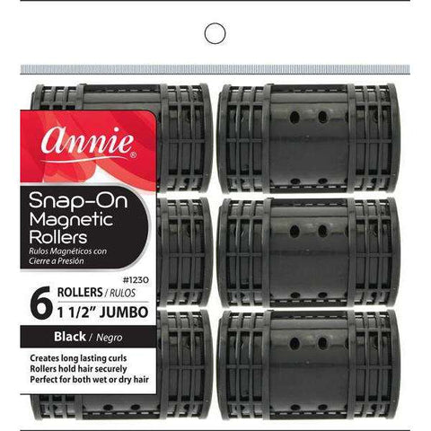 1230-ANNIE SNAP-ON MAGNETIC ROLLERS JB 6CT BLACK