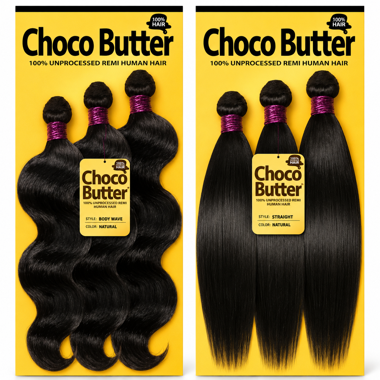 Choco Butter Virgin Remi Human Hair Weave 3 Bundles BODY WAVE & STRAIGHT