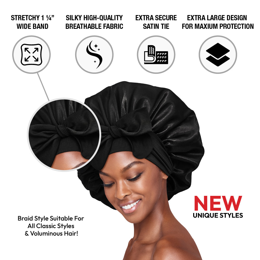 Adjustable Satin Bonnet with Tie Band – Extra Large Silky Cap for Braids, Locs & Curls