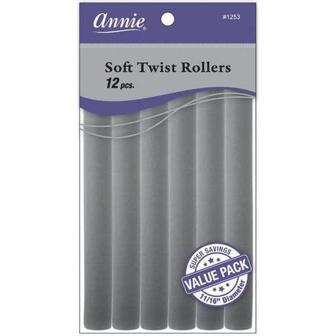 1253-ANNIE SOFT TWIST ROLLERS 7IN 12CT GRAY VALUE PK
