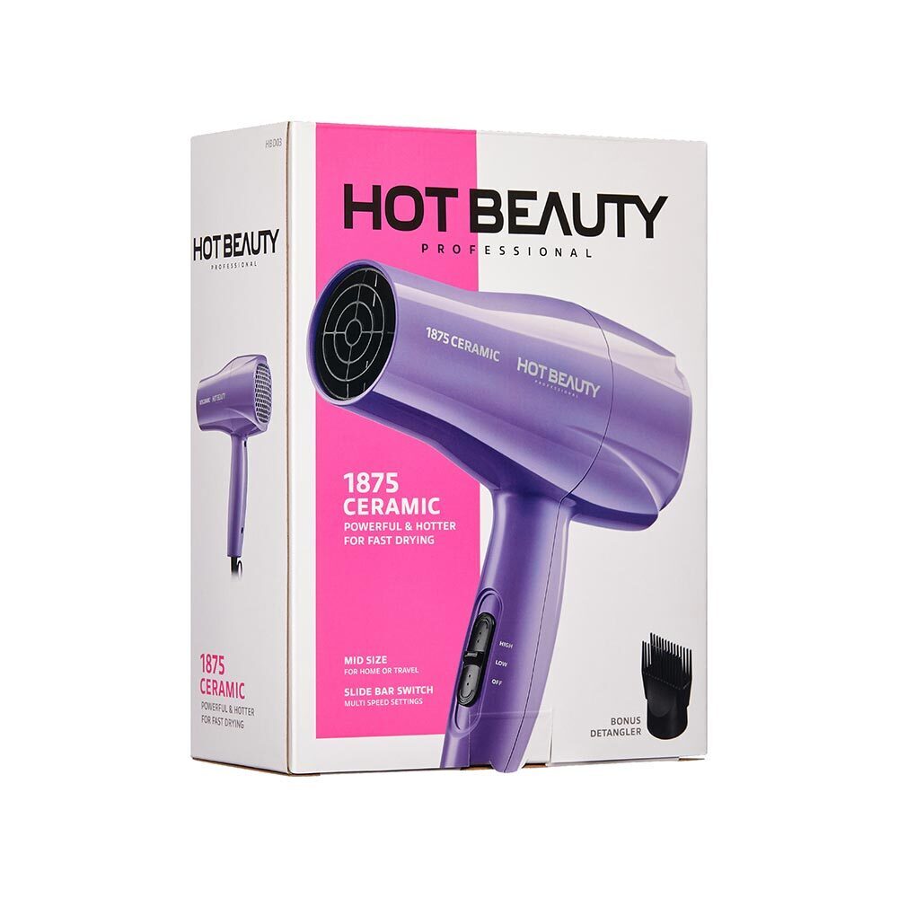 1875 Ceramic Hair Dryer Fast Drying & Multi-Setting Includes Comb & Detangler Purple