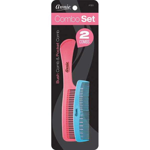 180-ANNIE 2PC COMB SET BUSH COMB & POCKET COMB ASST COLOR