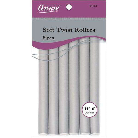 1204-ANNIE SOFT TWIST ROLLERS 7IN 6CT GRAY