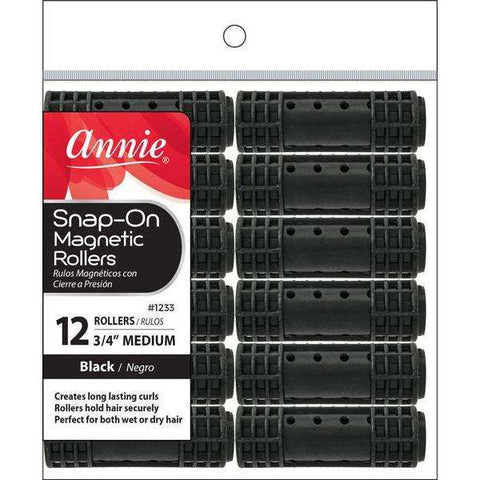 1233-ANNIE SNAP-ON MAGNETIC ROLLERS M 12CT BLACK