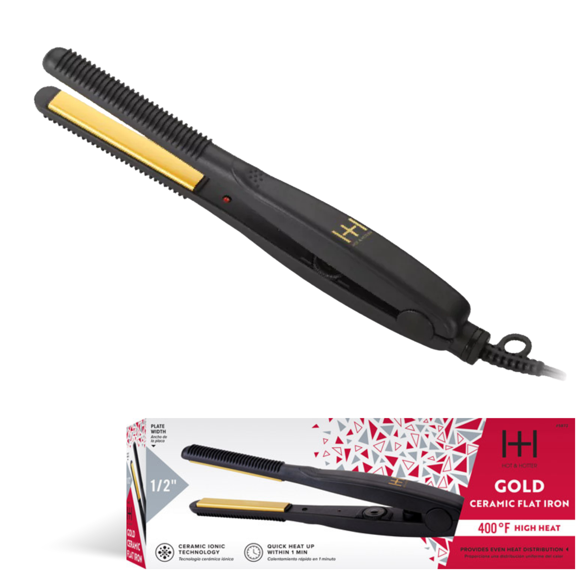 H&H Gold Ceramic Flat Iron 0.5" - Black