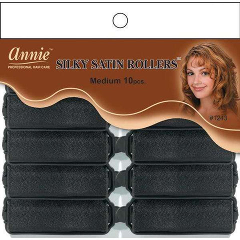1243-ANNIE SILKY SATIN ROLLERS M 10CT BLACK