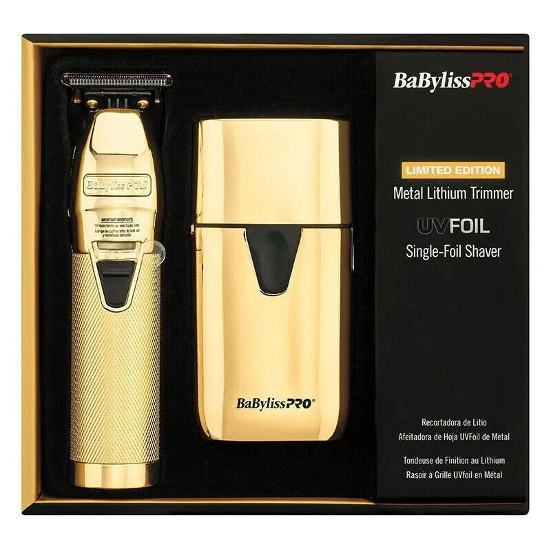 Babyliss PRO Gold Metal Trimmer & UV Single Foil Shaver FXLFHOLPKG